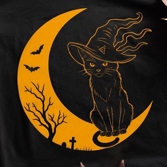 Cat Witch on Moon – Spooky Cute Witchy Shirt - Picture 2 of 3